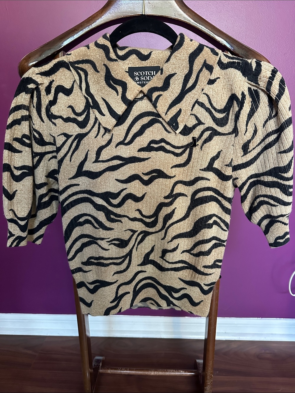 Scotch & Soda Black & Camel Zebra-Pattern Knit Top